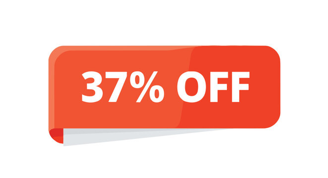 Striking red discount label with 37 percent off promotion, perfect for e-commerce, advertising, and retail campaigns highlighting price reductions