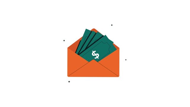4k Open Envelope with Dollar Banknote. Financial Payment, Wage Concept Animation Video