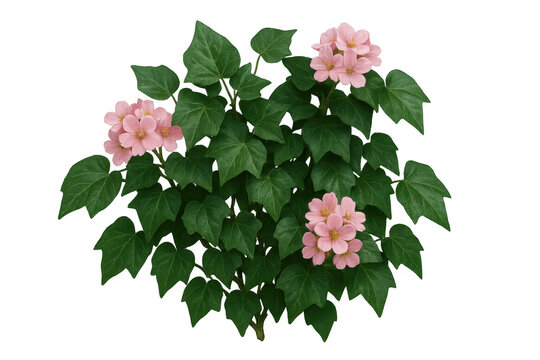 Dombeya plant showing clusters of delicate pink flowers among lush green foliage. Cut out flowering bush