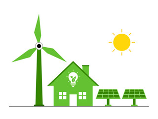 A sustainable green environment utilizing renewable energy sources. Green energy vector illustration. Flat illustration concept.