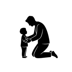 Parent kneeling with child silhouette vector illustration