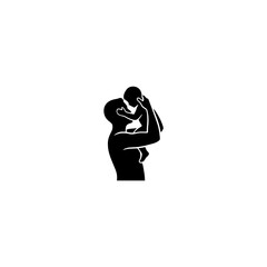 Parent holding child in arms silhouette vector illustration