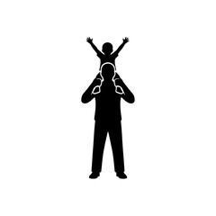 Parent carrying child on shoulders silhouette vector illustration
