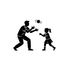 Parent and child playing catch silhouette vector illustration