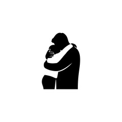 Parent and child hugging silhouette vector illustration