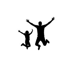 Parent and child jumping together silhouette vector illustration