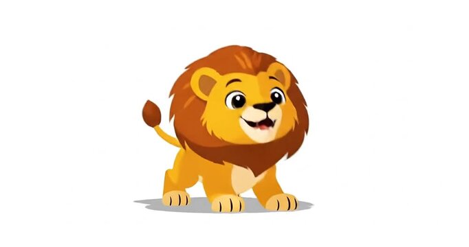 Cartoon lion character standing playfully with a friendly expression on a white background