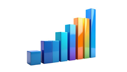 A 3D rendered, multi-colored bar graph with varying heights, on black background