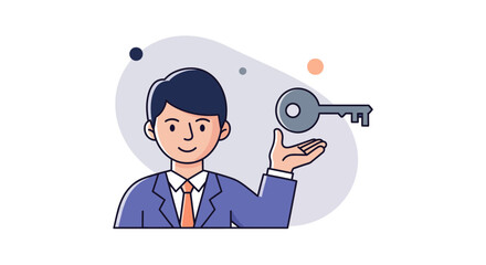 Businessman presenting a key for success and opportunity