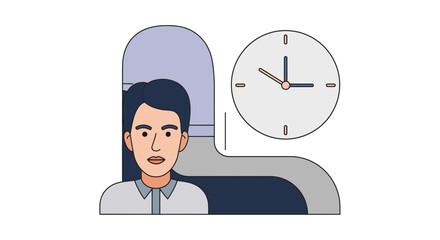 Man sitting in bed with worried expression looking at clock