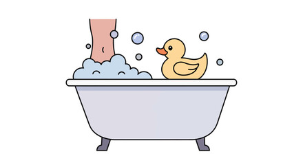 Cute cartoon bathtub scene with rubber duck and leg