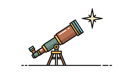 Vintage telescope pointing at a star in the night sky