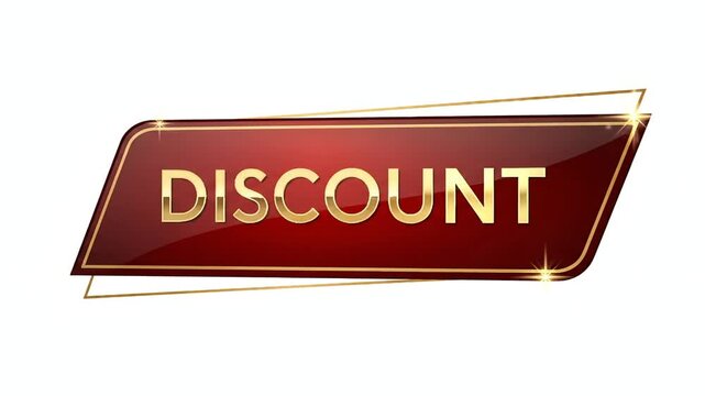 Golden Discount Badge with Red Glossy Finish and Elegant Frame, Perfect for Sales and Promotions