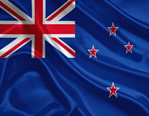 Waving, silky blue fabric with the Union Jack and four red stars