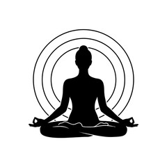 Female yoga tree pose silhouette circle halo vector illustration