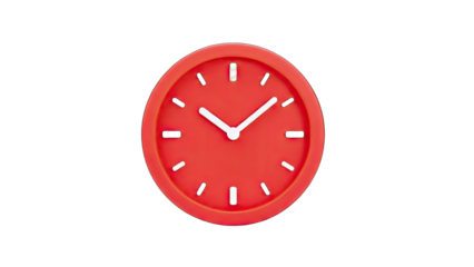 Red Clock Showing Time on White Background