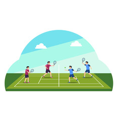 men playing tennis on a tennis court, flat design for sport illustration