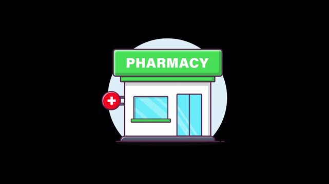 Pharmacy Store Building Animation Video - Transparent