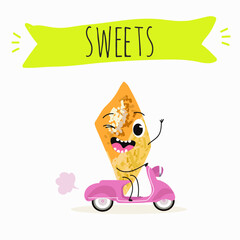 Funny Characters lokma, tulumba. Turkish,  Eastern sweets. Hand drawn vector illustration.