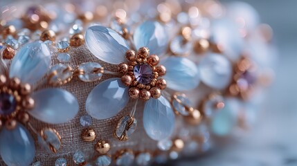 Fototapeta premium A close-up of intricate floral jewelry design featuring blue stones and golden accents, highlighting elegance and craftsmanship.