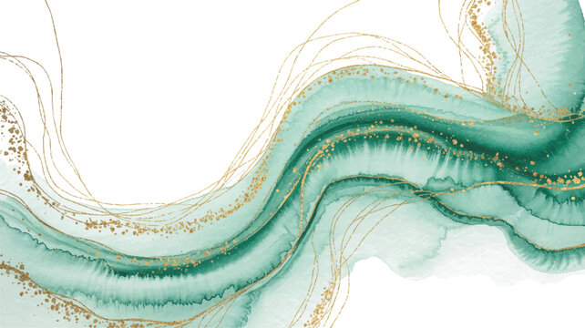 An elegant digital illustration of a birthday greeting card featuring delicate teal and gold swirling patterns on a white background