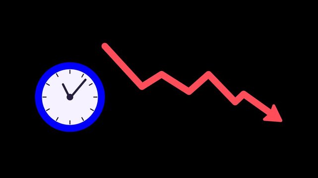 Time to sell concept with downward trend chart, clock, market decline, selling opportunity, and investment timing