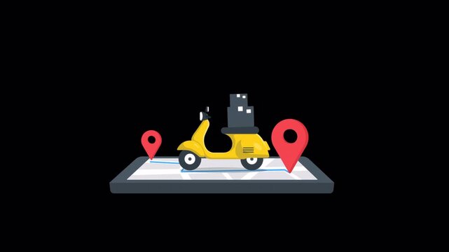 Animated Delivery Scooter on Smartphone Map. Online Delivery Tracking Concept Video - Transparent