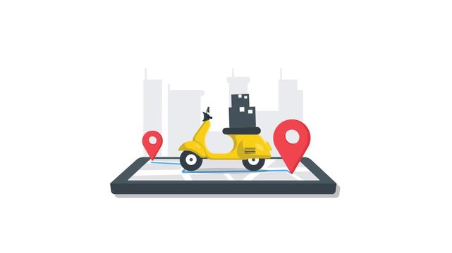 4k Delivery Scooter on Smartphone Map. Online Delivery Tracking Concept Animation Video
