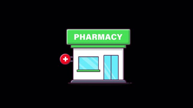 Pharmacy Store Building Animation Video - Transparent