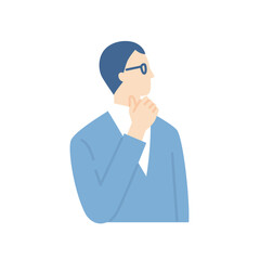 考えるメガネをかけた男性