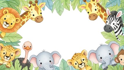 Naklejka premium Safari Animal Frame Illustration with Jungle Animals Border