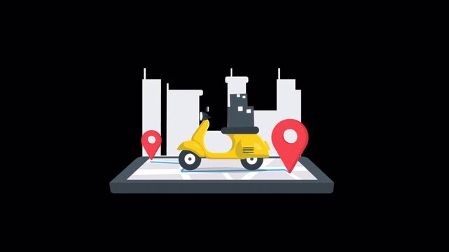 Delivery Scooter on Smartphone Map. Online Delivery Tracking Concept Animation Video - Transparent