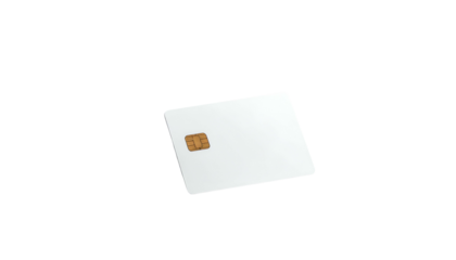 A blank rectangular card with a gold square chip, isolated against a black background