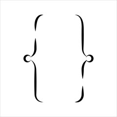 Text bracket icon. Black quotation mark. Curly, double symmetric, and angle brackets. Vintage typography symbols, calligraphy quote frames. Doodles, lettering elements. Vectors for mathematical.
