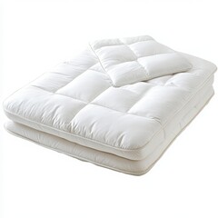 Obraz premium Experience luxurious comfort with this plush white mattress topper and pillow, perfect for a restful night's sleep and promoting wellness in your home