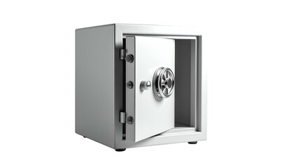 Fototapeta premium A partially open, empty steel safe, against a black background