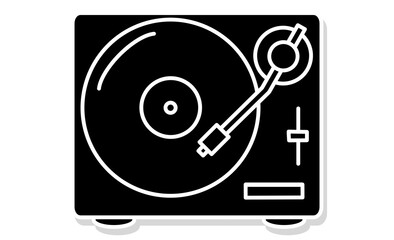 趣味：音楽を楽しむためのレコードプレーヤーのモノクロアイコン