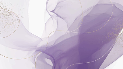 Ethereal Digital Art Background with Soft Purple Waves and Gold Accents in a Modern Abstract Design