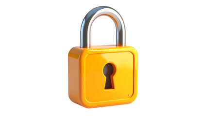 Vibrant orange padlock with a silver shackle, isolated on black, rendered in 3D