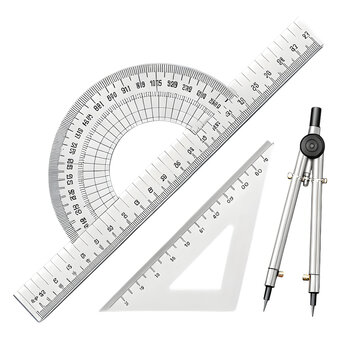 Geometry Math Tools - Ruler, Protractor, Compass