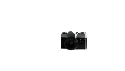 Vintage camera isolated on black background, showcasing intricate details