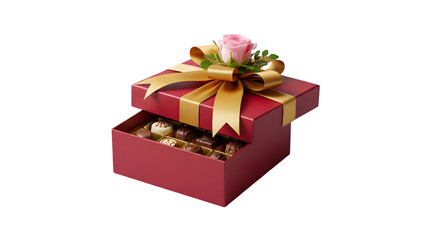 Obraz premium Open gift box with chocolates isolated on transparent background