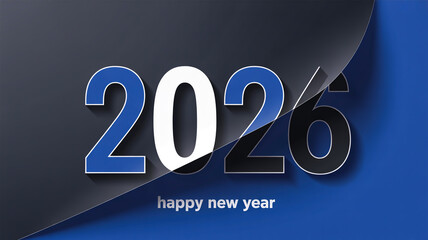 A minimalist New Year greeting card design with a dark gray and royal blue color scheme