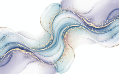 An ethereal watercolor background with soft, flowing waves, gold accents, and abstract shapes on a white canvas, viewed from a straightforward perspective.