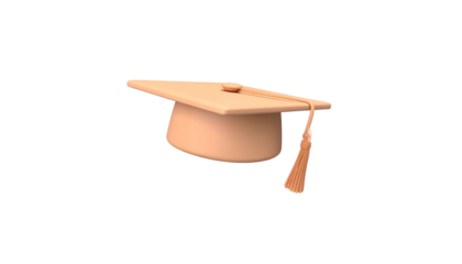 A beige graduation cap with tassel floats on a black backdrop
