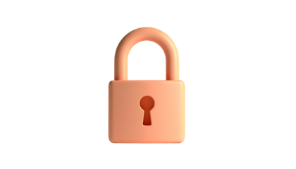 A digitally rendered 3D padlock in peachy hues, centered against a stark black backdrop