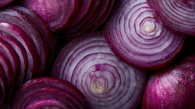 Close-up of sliced red vegetable, displaying concentric circles with a mix of light and dark purple hues - Powered by Adobe