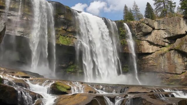 The Water Splashed by the Waterfall Flies in All Directions, and the Mist Condenses Into a Thin White Veil in the Air