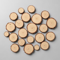 Assortment of tree trunk cross-sections forming an abstract pattern