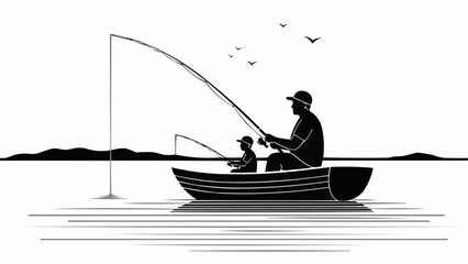 Father and Son Fishing Together in a Boat.